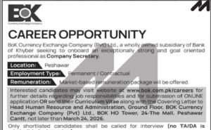 Bank of Khyber Currency Exchange Jobs